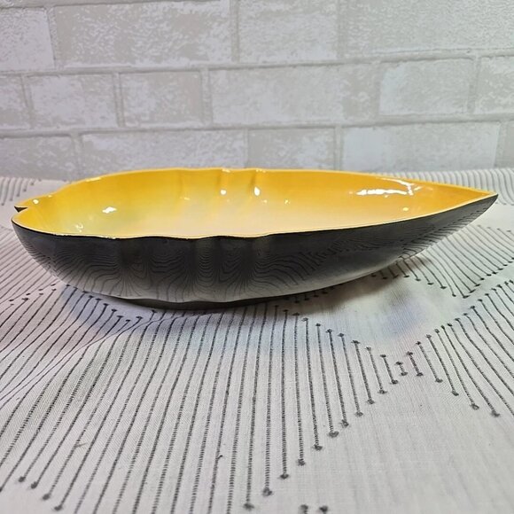 Vintage MCM Los Angeles Potteries Fall Yellow Ombre Leaf Serving Bowl 14" - Picture 2 of 10